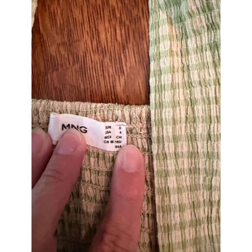 MNG Mango Green Gingham Seersucker Midi Dress Smocked Back Size S - Picture 8 of 8